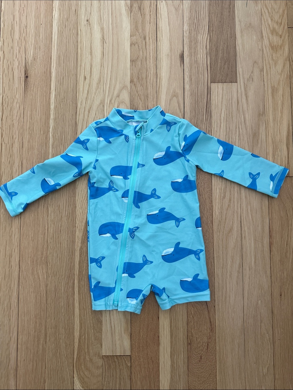 Carter's Aqua and Blue Whale Zip Rashguard One-Piece